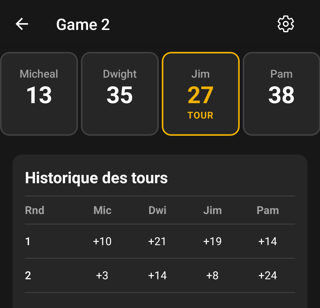 Suivi des scores tour par tour